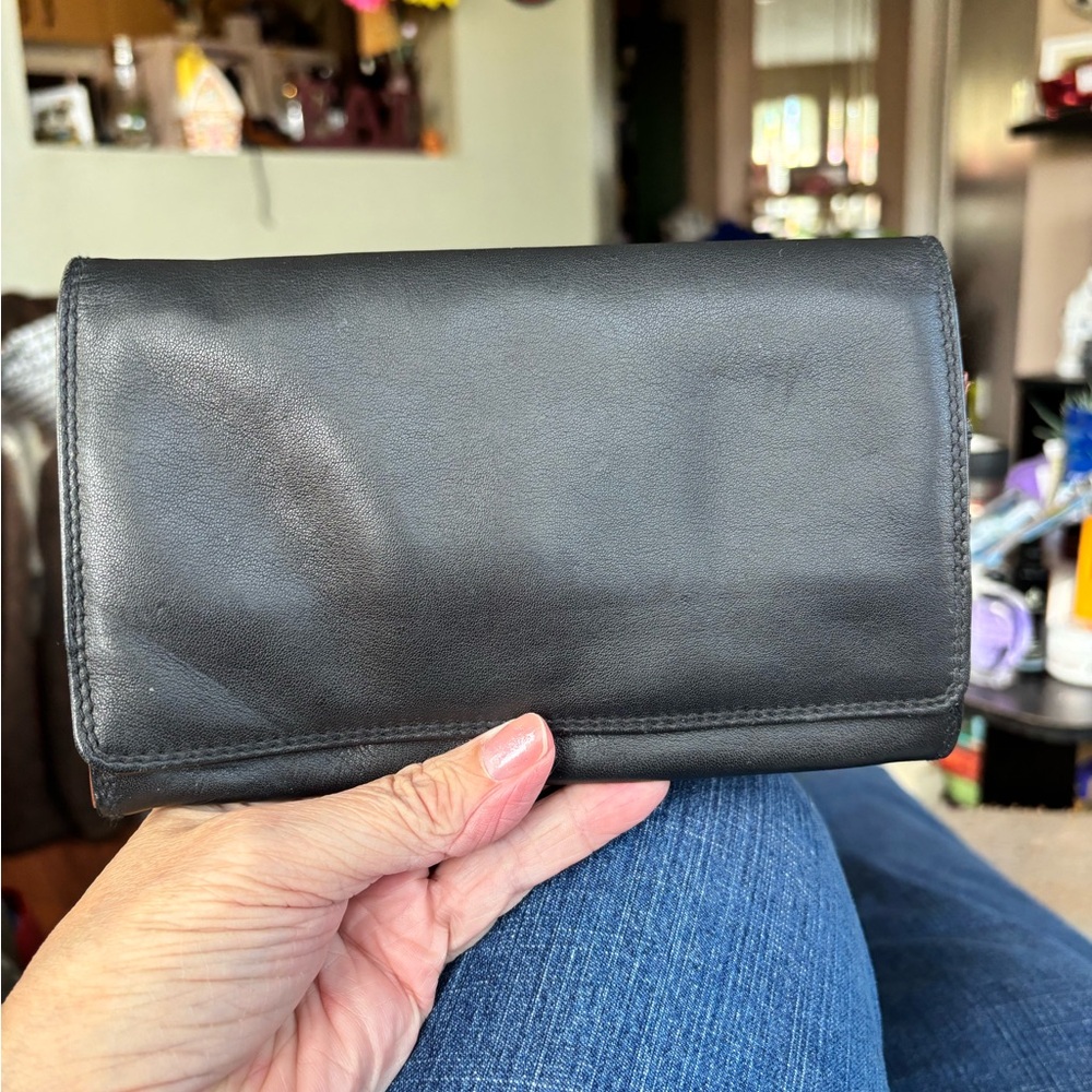 Derek Alexander Black Genuine Unisex  Leather Wallet 7"x4". Exc Condition!